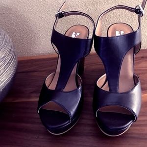 BP Shoes Black Platform Wedge Sandal Women size 6